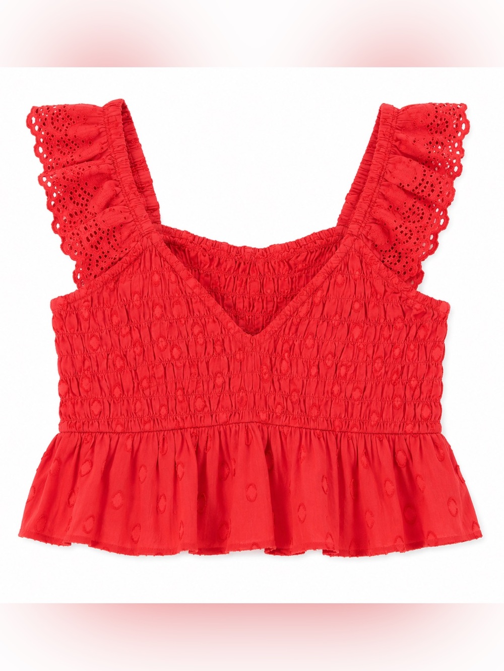 Urban Outfitters Red Ruffled Smocked V-Neck Crop Tank Size Medium - Picture 4 of 10